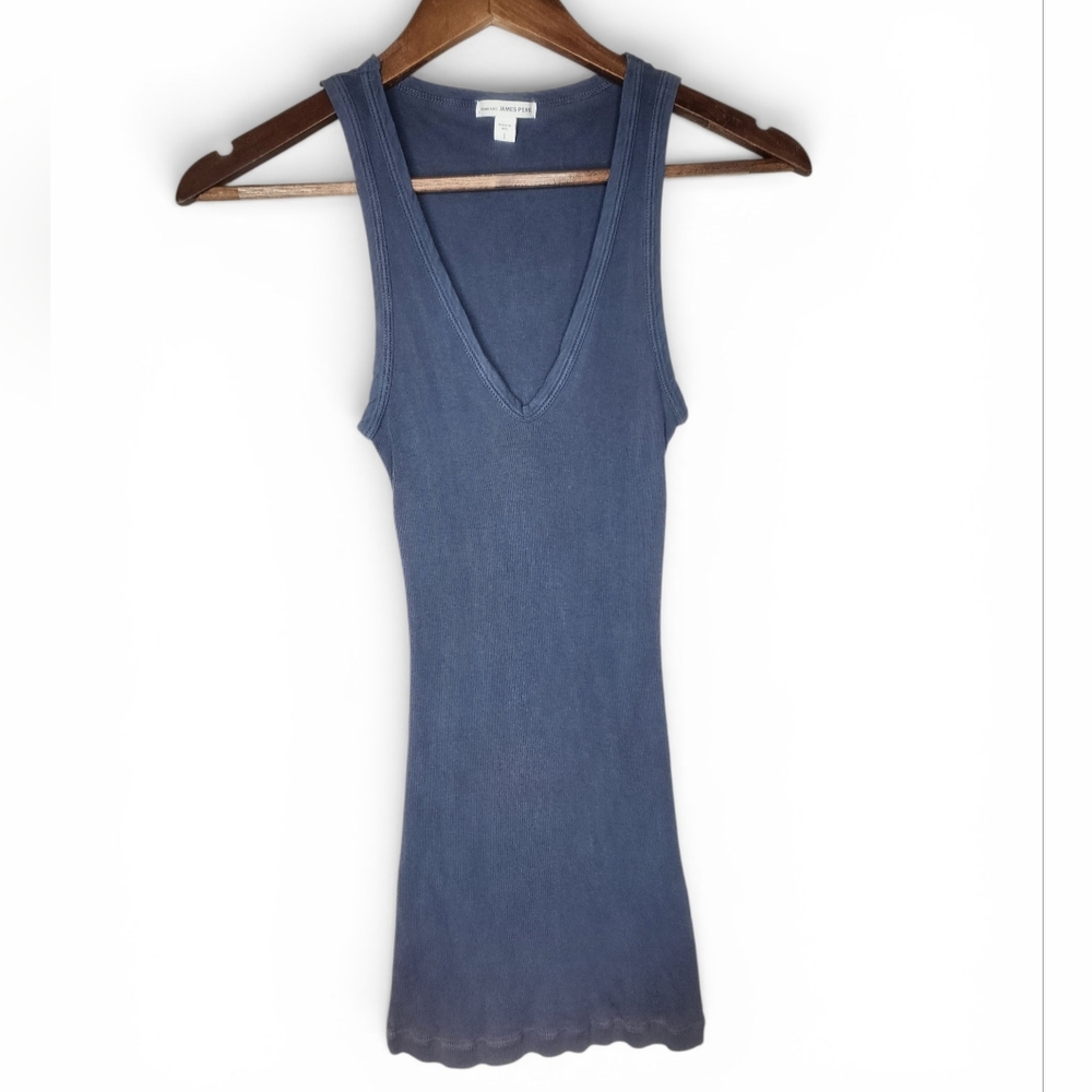 James Perse Supima Cotton Ribbed Deep V-Neck Tank Top Style WMR3399